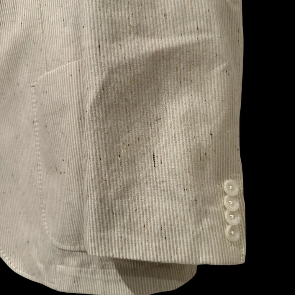 Flynt Mens‎ Blazer Babbit Cream Texture Pinstripes Tweed Cotton Silk 46R L